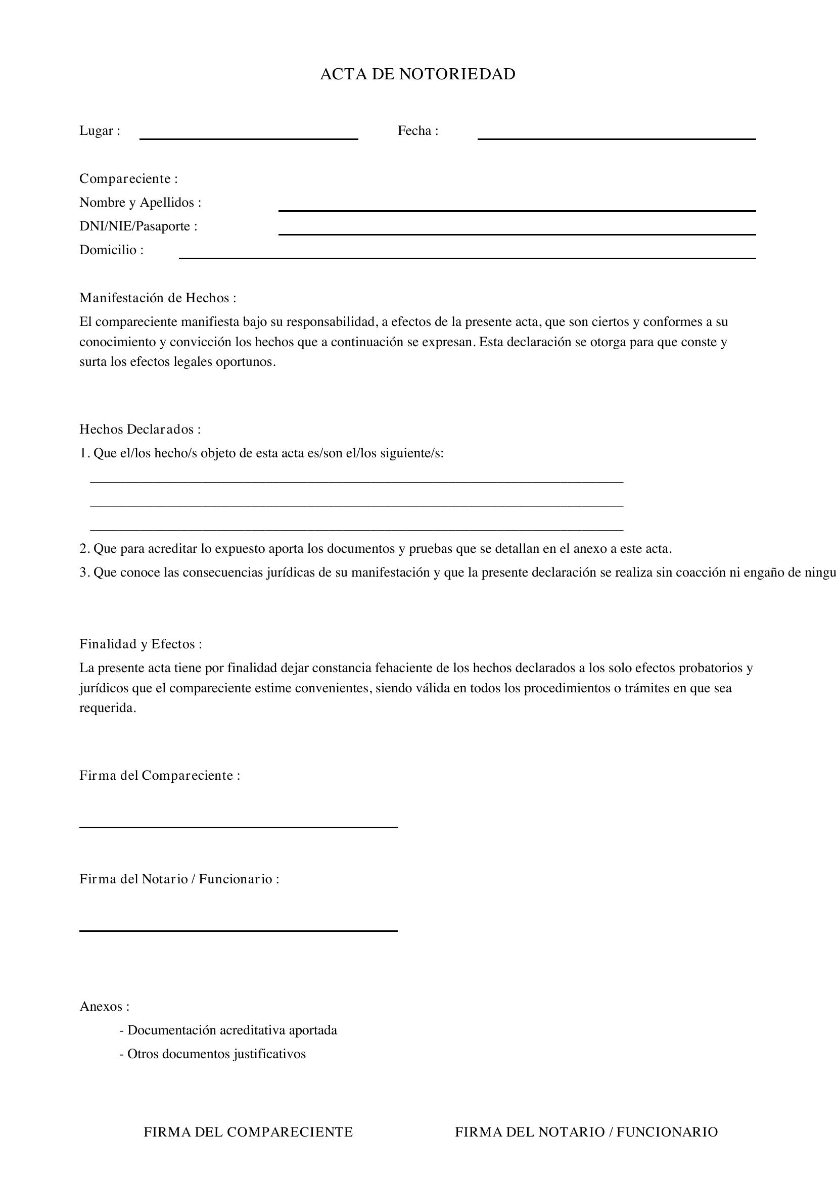 Actas De Notoriedad Ejemplo