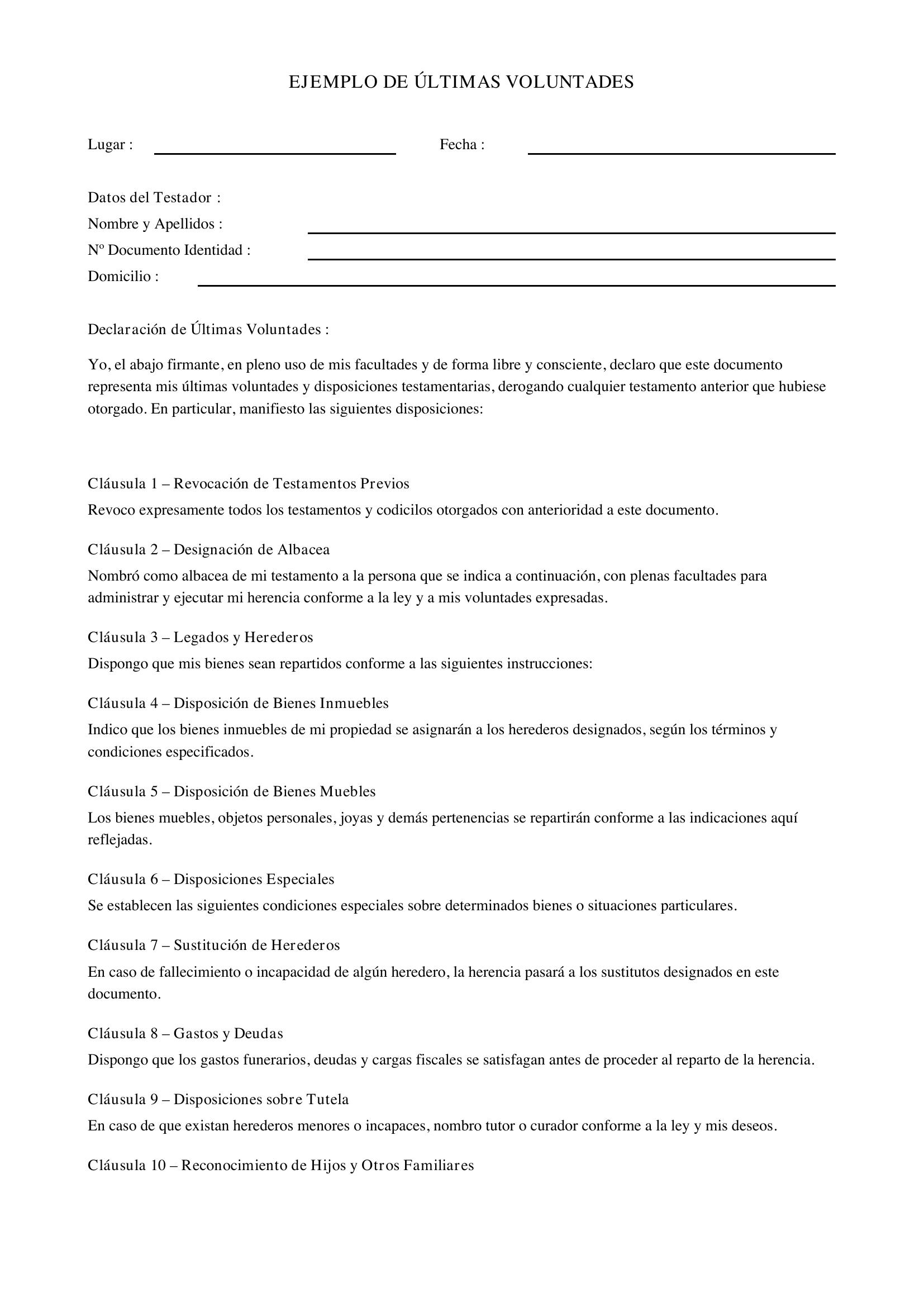 Ejemplo De Últimas Voluntades