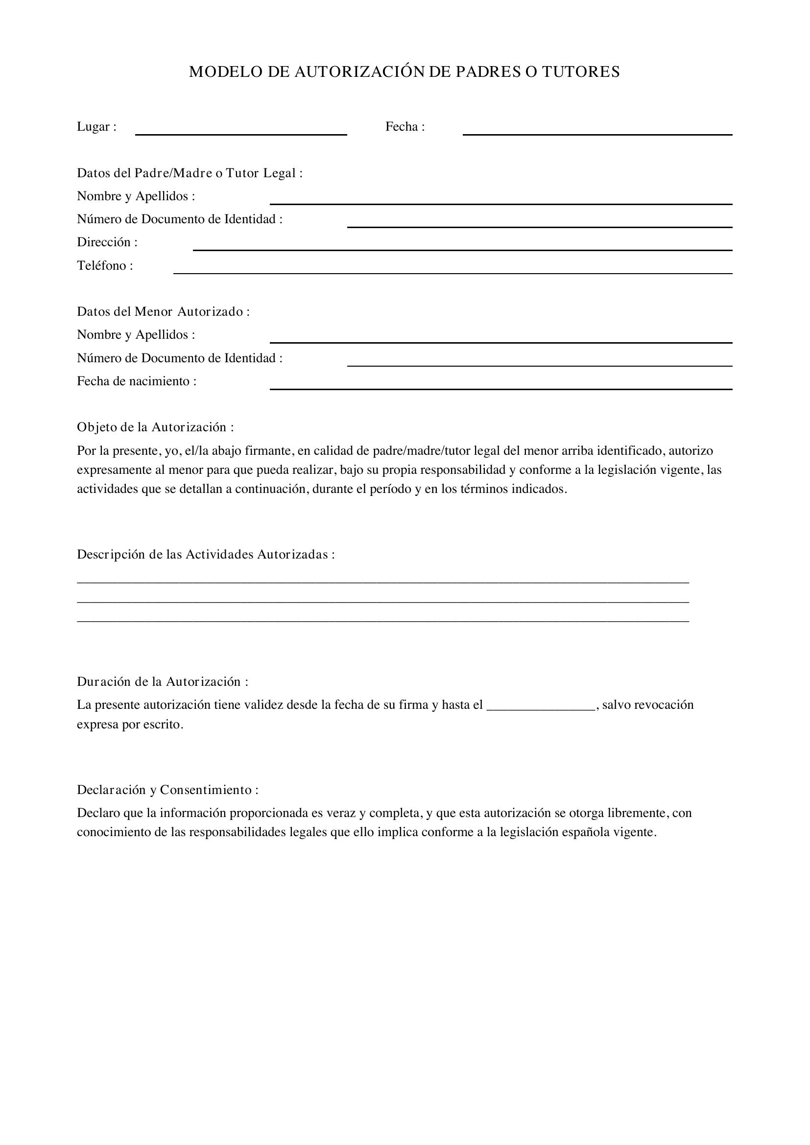 Modelo De Autorización De Padres