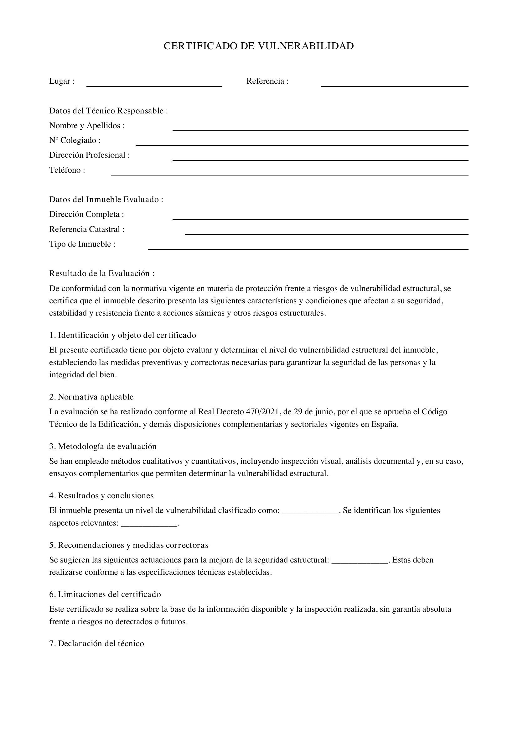 Modelo De Certificado De Vulnerabilidad