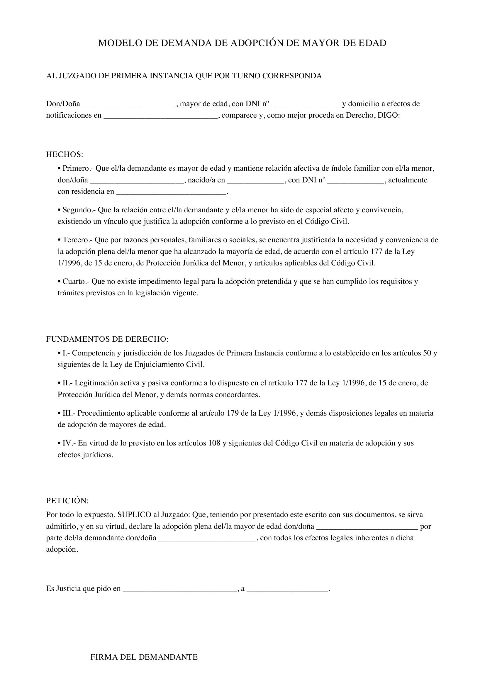 Modelo Demanda Adopción Mayor De Edad