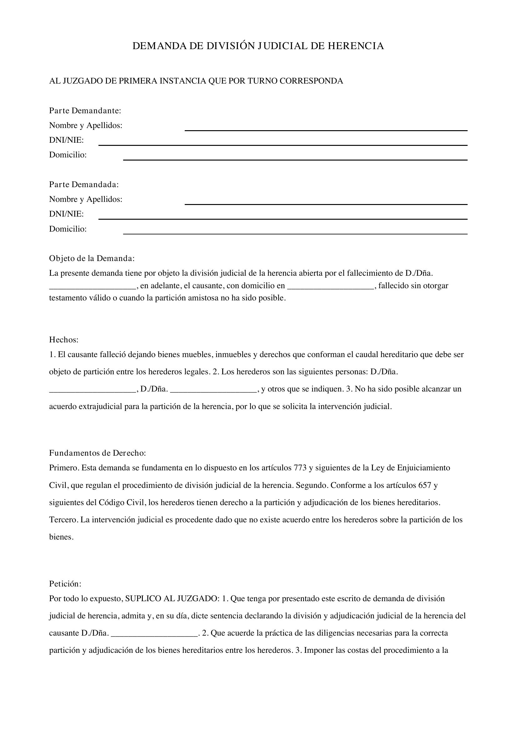 Modelo Demanda División Judicial Herencia