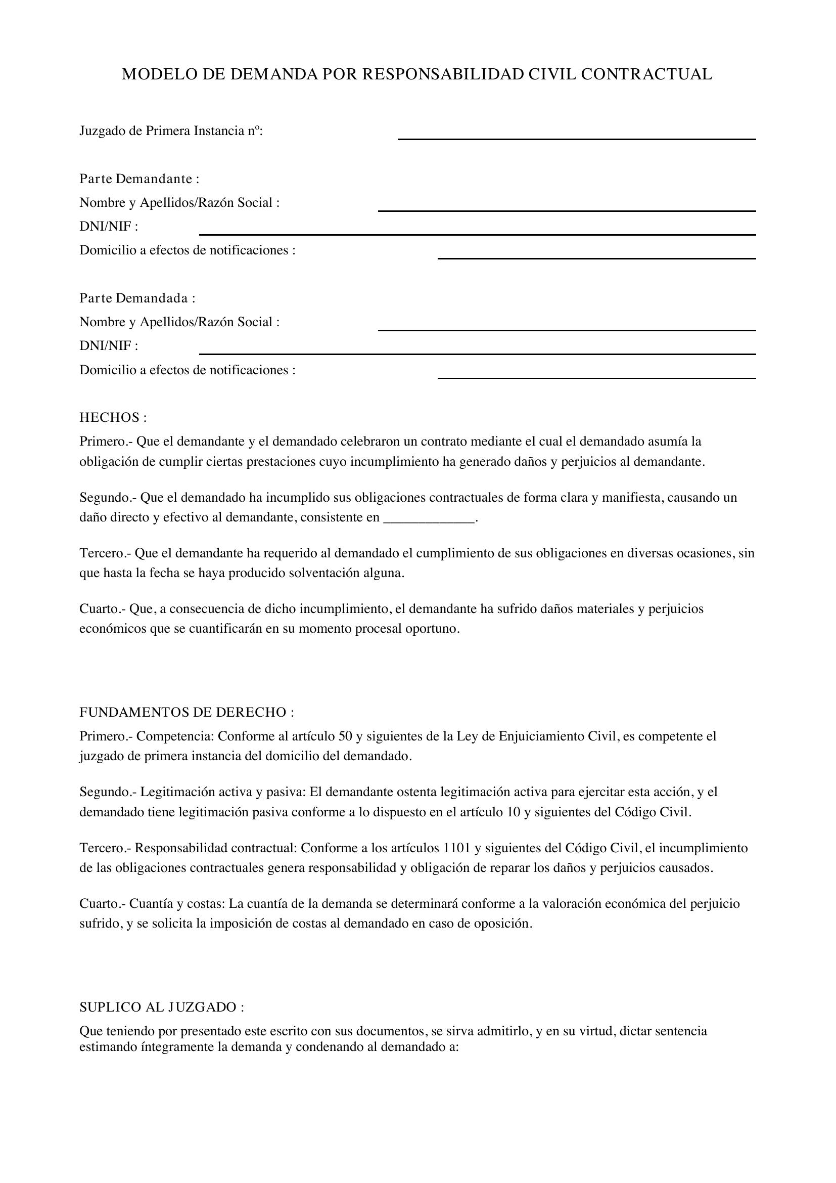 Modelo Demanda Responsabilidad Civil Contractual