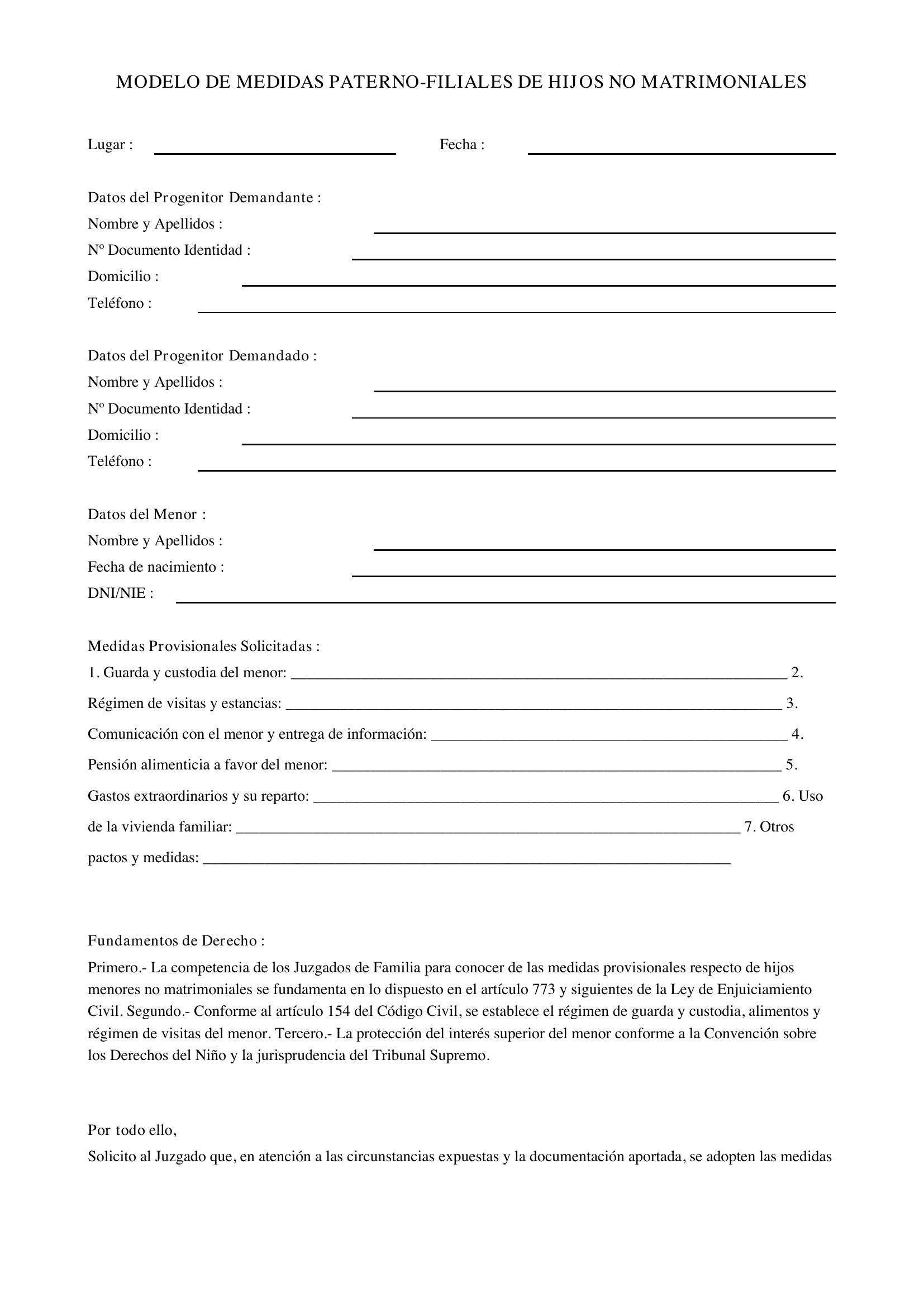 Modelo Medidas Paterno-Filiales De Hijos No Matrimoniales