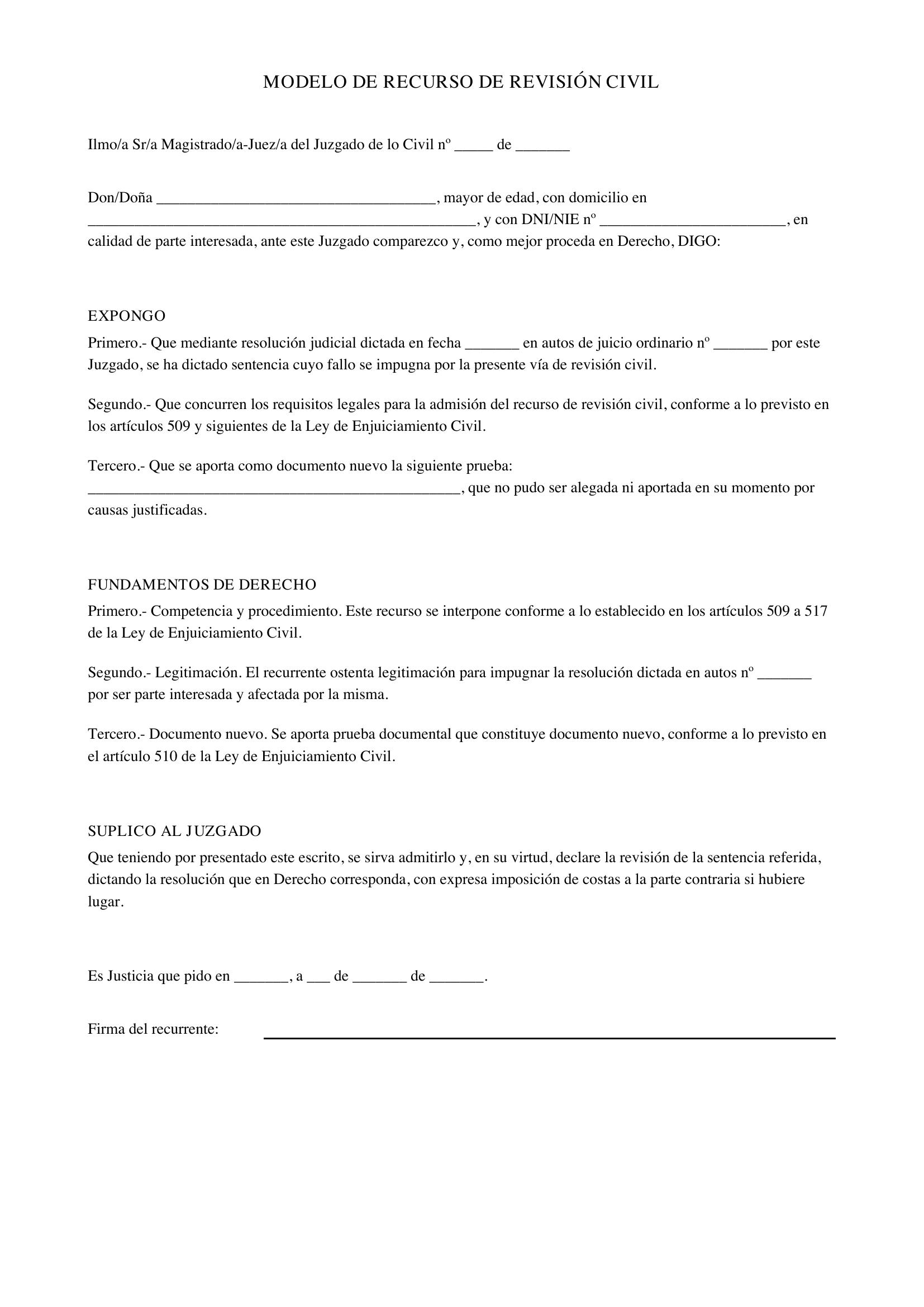 Modelo Recurso Revisión Civil