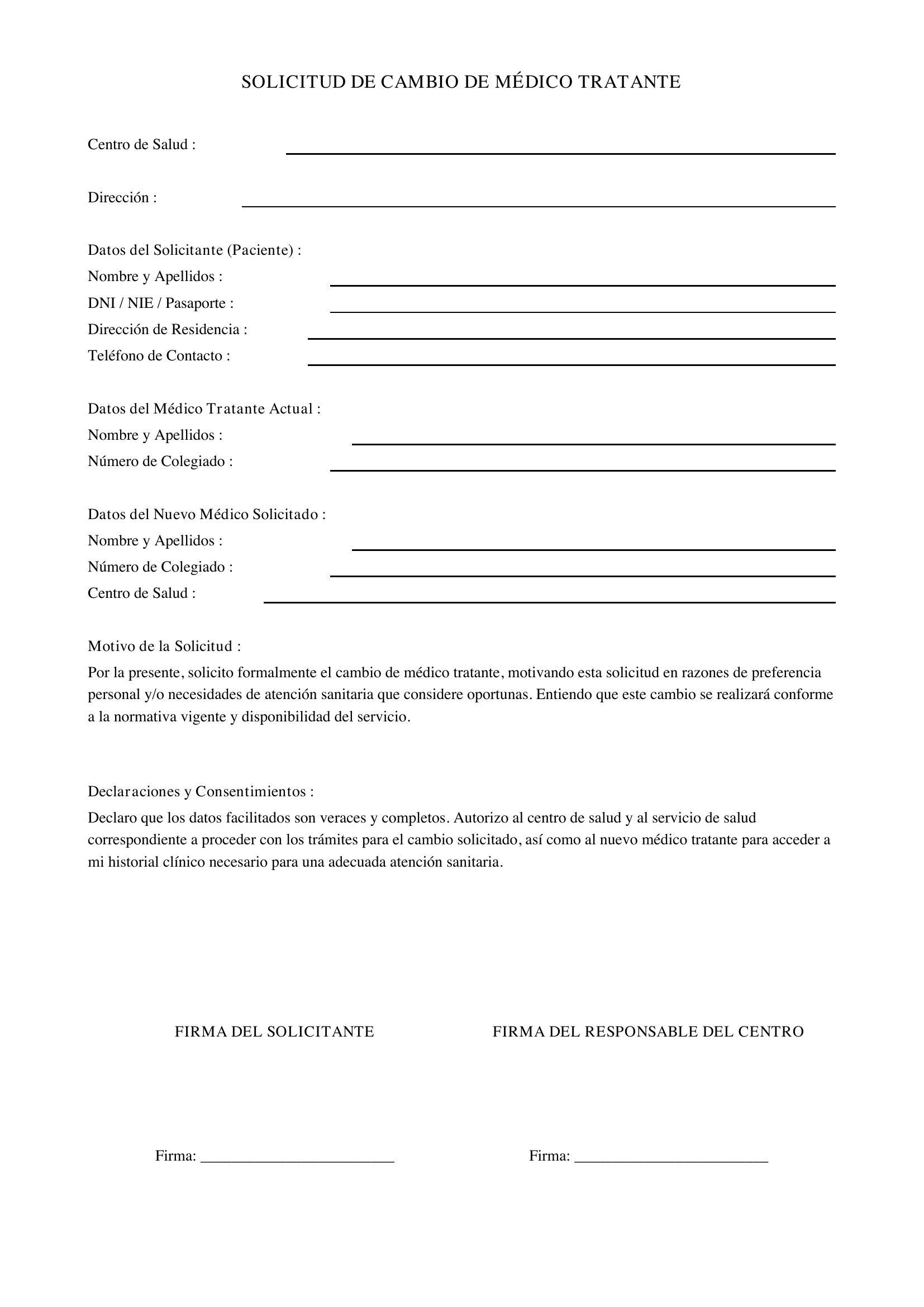 Solicitud De Cambio De Médico Tratante